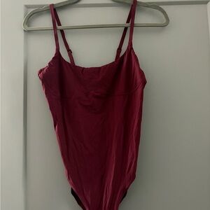 Free People Ribbed Burgundy Bodysuit